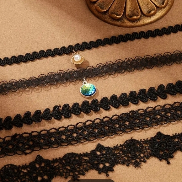 Black Lace Choker Necklace Set - Picture 2 of 5